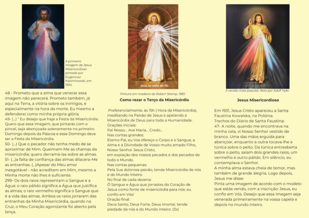 Página ilustrada com três imagens de Jesus e textos de reflexão